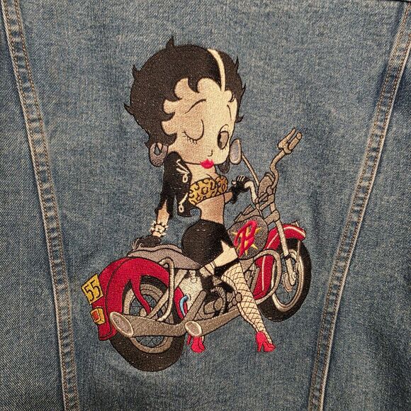 Vintage Betty Boop Denim Jacket Medium Betty Biker Embroidered - Picture 9 of 10